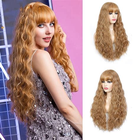 Women Long Hair Wavy Curly Wigs Side Bangs Anime Wig Fashion Colored Long Curly Hair Cosplay Wig
