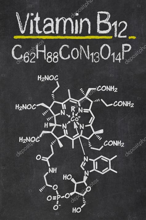 Blackboard With The Chemical Formula Of Vitamin B12 Stock Photo By