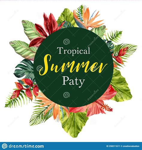 Wreath Design With Tropical Theme Colorful Foliage Vector Illustration