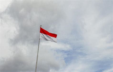 Indonesian Flag The Red And White Flag Waving During Ceremony Of