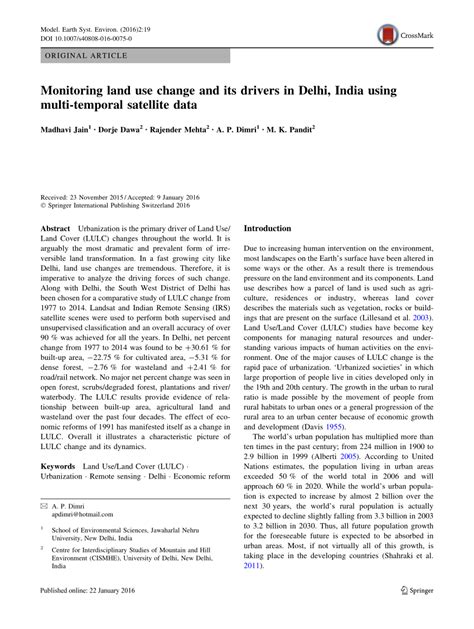 Pdf Monitoring Land Use Change And Its Drivers In Delhi India Using