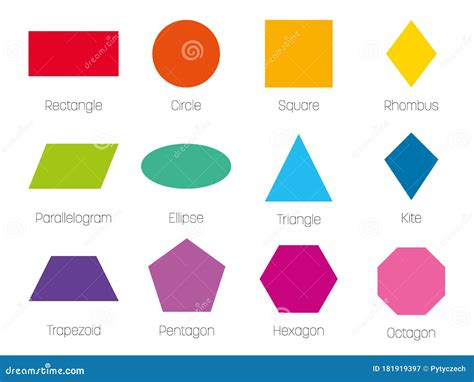 Geometric Shapes With Labels Set Of 12 Basic Shapes Stock Vector