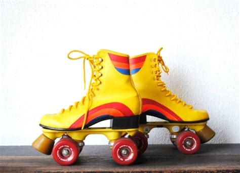 1970s Roller Skates Retro Yellow And Rainbow Vintage Disco Etsy