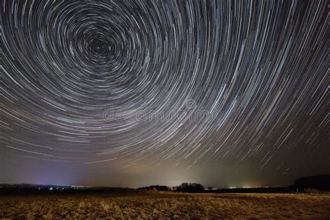 Star Trails In The Night Sky A View Of The Starry Space Stock Image