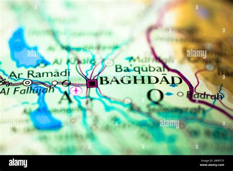 Shallow Depth Of Field Focus On Geographical Map Location Of Baghdad