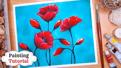 Daily Challenge 163 Easy Acrylic How To Paint Poppies Fast Demo