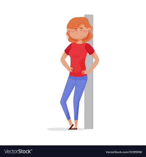 Young Red Haired Woman Leaning Against Wall Vector Image