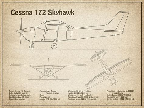Cessna 172 Skyhawk Airplane Blueprint Drawing Plans Sd Digital Art By