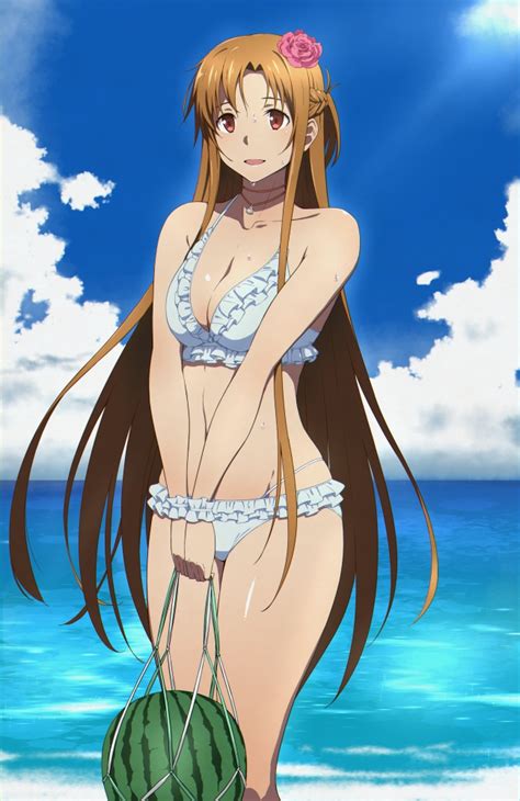Puge Asuna Sao Sword Art Online 1girl Bikini Blue Sky Braid