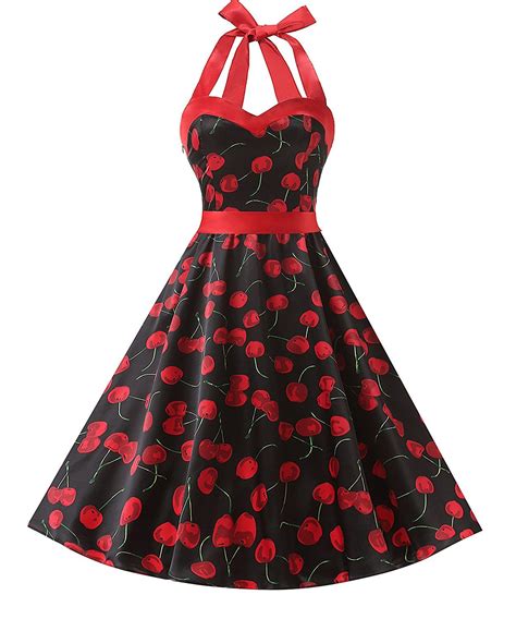 50s fashion vintage style halter black cherry print retro dress 1950 vintage dresses 1950s