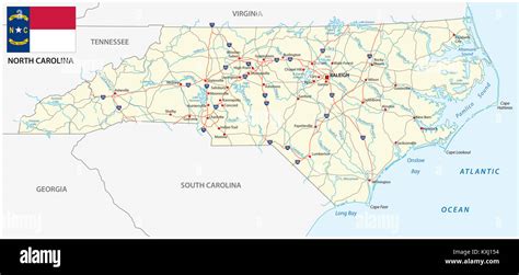 North Carolina Vector Road Map With Flag Stock Photo Alamy