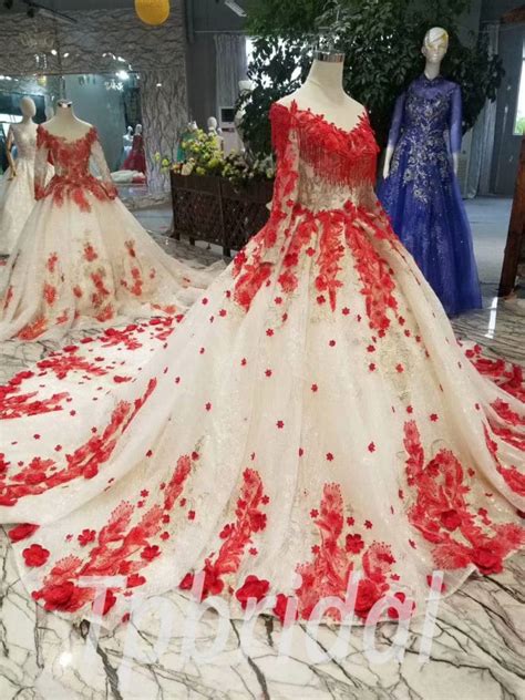 Discounted wedding dresses contact a dress specialist. Red And White Quinceanera Dress Lace Long Sleeve Ball Gown