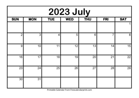 Blank July 2023 Calendar Printable Word Document Pelajaran