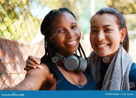 Were Each Others Motivation Portrait Of Two Sporty Young Women Taking Selfies Together Outdoors