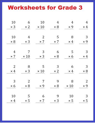 Free Printable Multiplication Worksheets Grade 3 Pdf