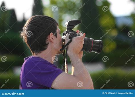 Wedding Photographer In Action Stock Photo Image Of Lens Happy 58971666