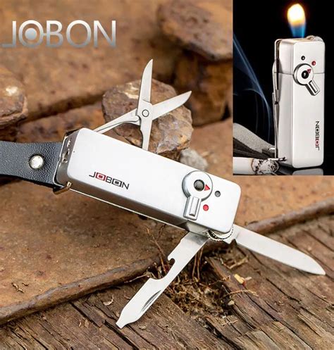 Jobon Multifunctional Refillable Gas Flame Cigarette Lighter With Knife