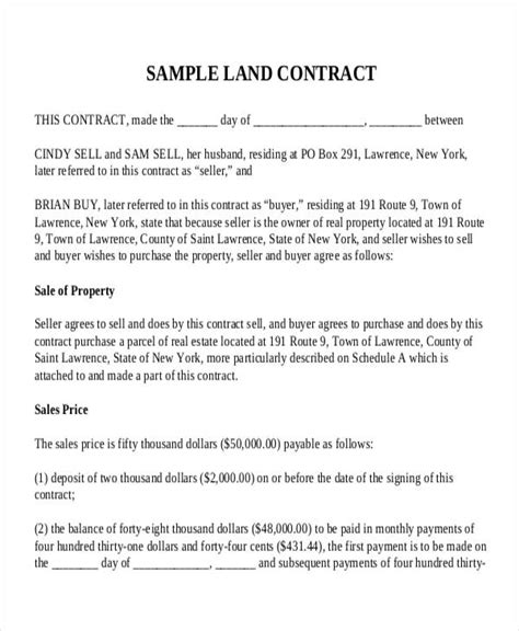 9 Land Contract Templates Free Sampleexample Format Download