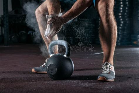 Kettlebell Training In Gym Athlete Doing Workout Stock Image Image