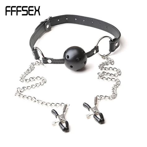 Fffsex Pu Leather Mouth Gag Ball Oral Sex With Chain Clip Breast Nipple Clamps Fetish Bondage