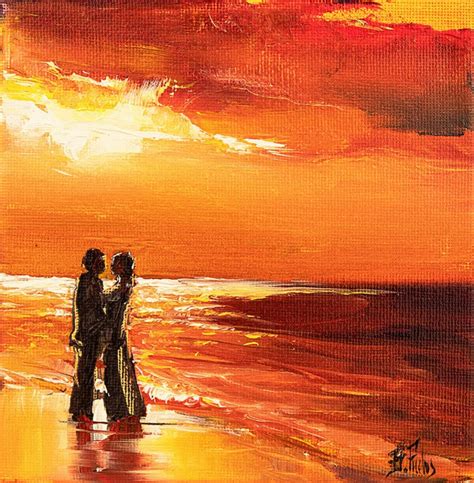 Couple Romantic Beach Oil Painting Original Canvas Sea Sunset Etsy