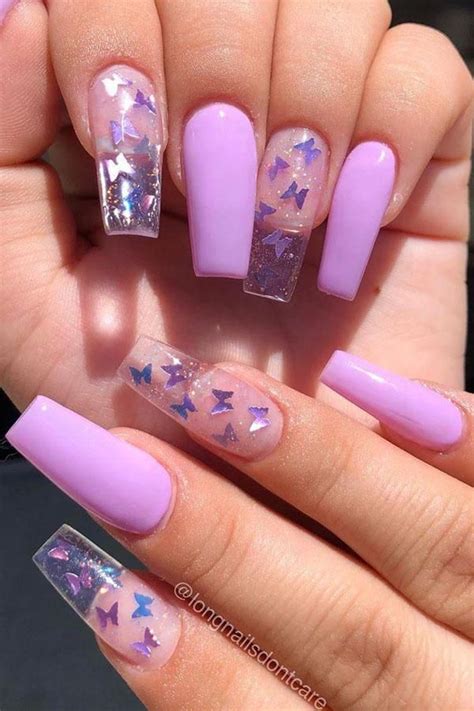 33 Gorgeous Clear Nail Designs To Inspire You Purple Nails Long
