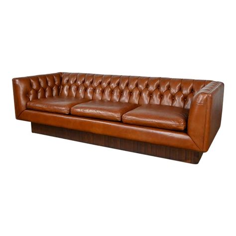 Stow And Davis Cognac Leather Modern Tuxedo Chesterfield Style Tufted