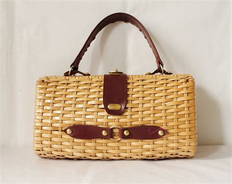 Vintage Straw Handbag Rectangle 1960s Handbag Basket