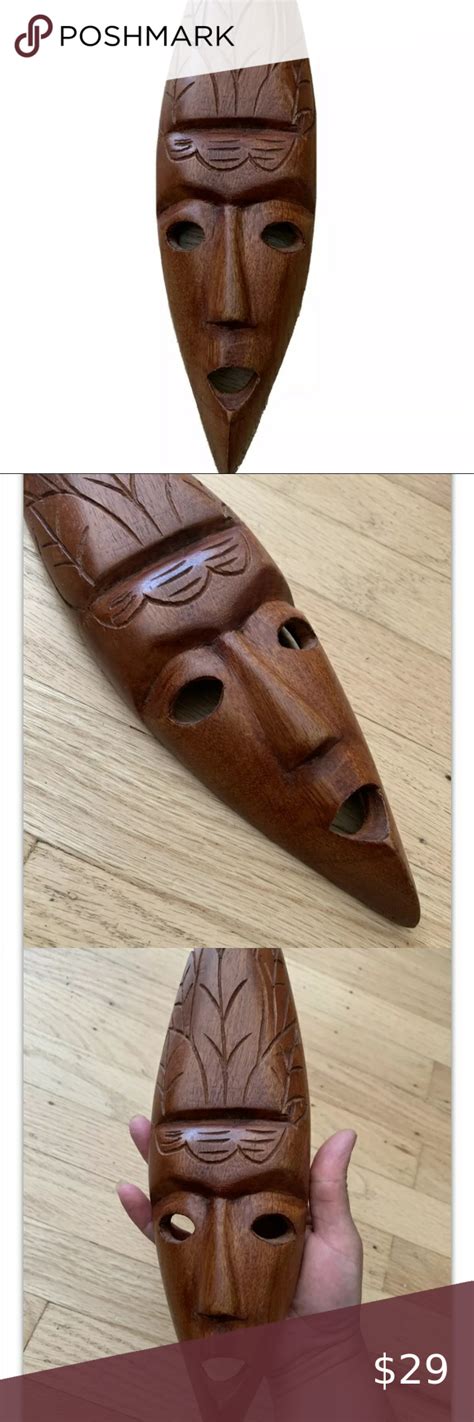 Vintage Hand Carved Wood Mask Tribal Folk Art Hand Carved Wood Hand