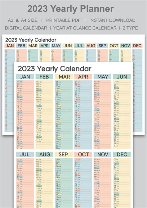 Year Planner Printable 2023 Yearly Planner Year At A Glance Printable
