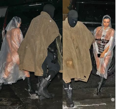 Kanye Wests Wife Bianca Censori Went Completely Naked Under A Transparent Raincoat As It