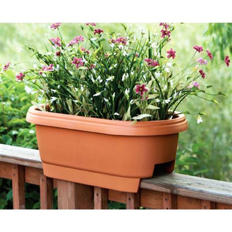 Also fits well on 2×4 and 4×6 nominal lumber size. Bloem Deck Rail Planter 24 in. Terra Cotta Plastic Deck ...