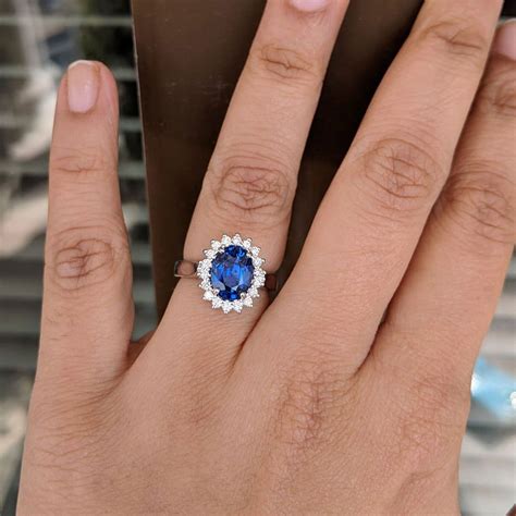 2 59 Carats Vivid Blue Sapphire Solitaire With Halo Diamonds Engagement