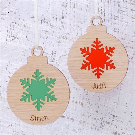 Oak Christmas Tree Ornaments Personalised Snowflake Christmas Bauble