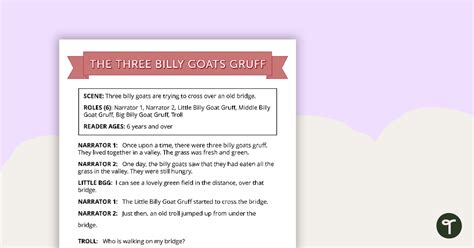 Readers Theatre Script Three Billy Goats Gruff Teach Starter