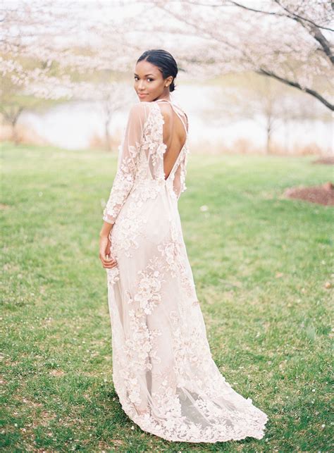 Blush Embroidered Wedding Dress How To Infuse Your Wedding With Cherry Blossoms Embroidered