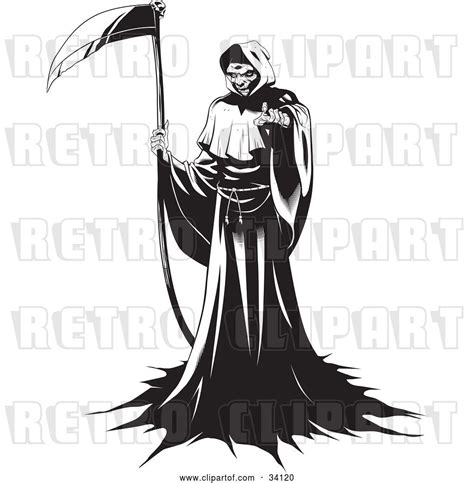 Vector Clip Art Of Retro The Grim Reaper Standing In A Robe Holding A