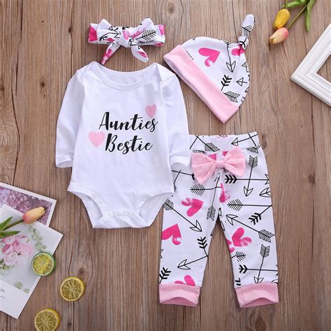 Aunties Bestie Newborn Infant Baby Girl Outfits Clothes 4pcs Set