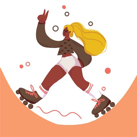 Cute Cartoon Girl Roller Skating And Giving Peace Sign 1437518 Vector
