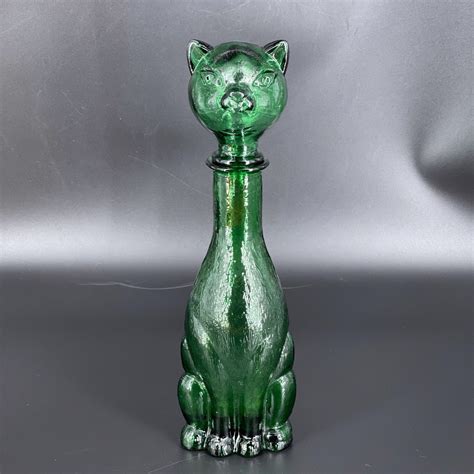 Vintage Green Glass Cat Bottle Green Glass Liquor Novelty Etsy