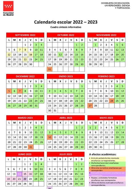 Calendario Escolar Comunidad De Madrid 20222023