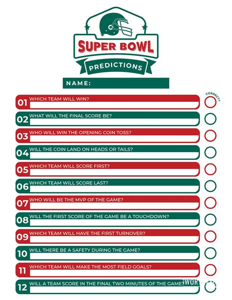 Super Bowl Predictions Free Printable To Use On Sunday