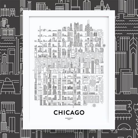 CHICAGO Skyline Map Print / Chicago Art Gift / Chicago Artwork / Chicago Wall Art / Chicago ...