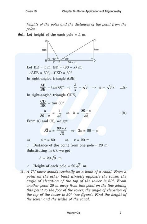 Using trigonometry ratios to find missing sides url. NCERT Solutions for Class 10 Maths Chapter 9 - Some Applications of Trigonometry PDF Download