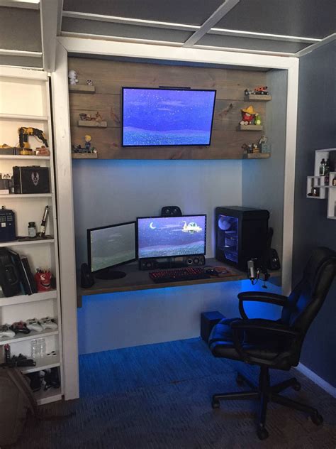 Rc willey sells computer desks for small spaces as well as full sets for the executive home office. 3 Years In The Making My battlestation | 1000 in 2020 | Small game rooms, Room upgrade, Room setup