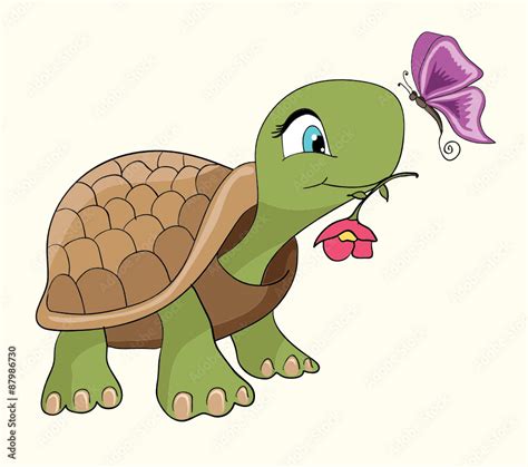 Cute Turtle Cartooncartoon Smiling Green Turtle Charactercartoon