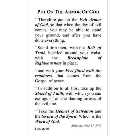 Armor Of God Prayer Card Gannons Prayer Card Co
