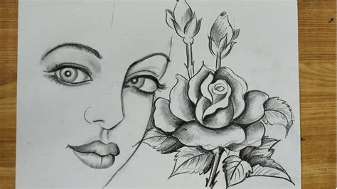 How To Draw Girl With Rose Flowerhow To Draw A Girl Pencil Sketch