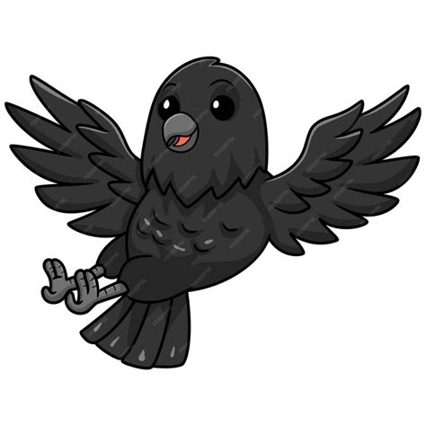 Dibujos Animados Lindo Pájaro Cuervo Volando Vector Premium