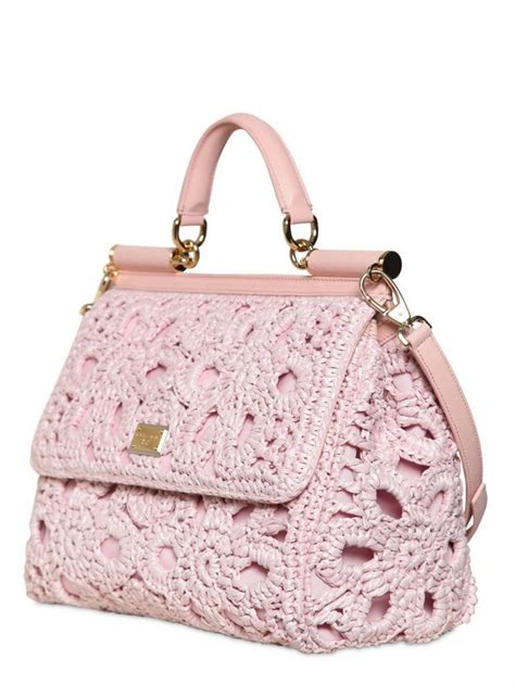 Lyst Dolce And Gabbana Miss Sicily Crochet Raffia Canvas Bag In Pink